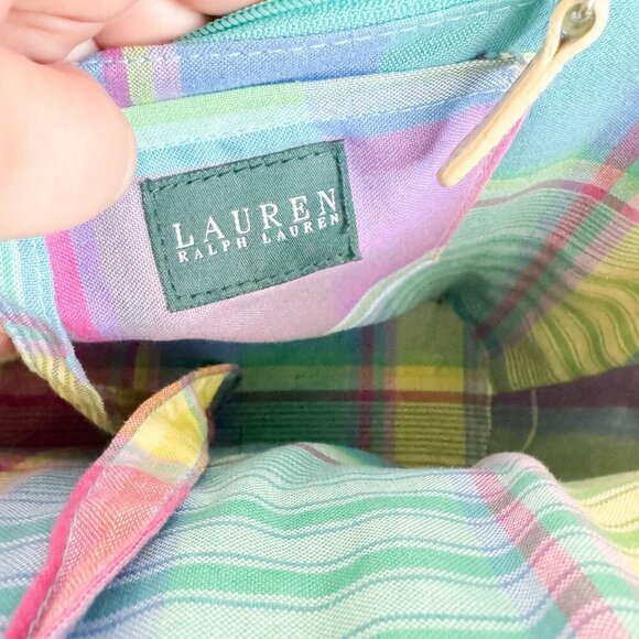 Ralph Lauren Woven Plaid Pastel Fabric Detail Small Basket Tote - Picture 8 of 8
